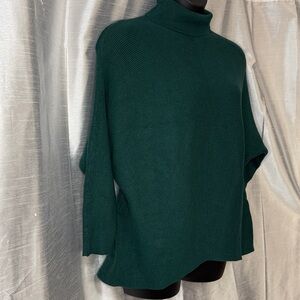 Oversized Dolman Sleeve Green Ribbed Turtleneck Sweater Viscose Blend Women’s S
